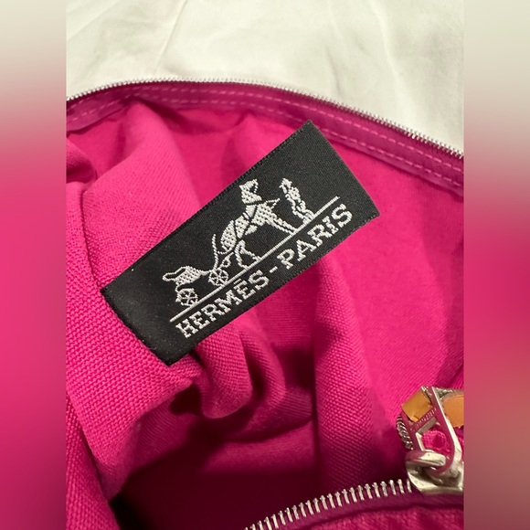 HERMES BORA BORA GM Pink Canvas Leather Cotton Pouch Flat Clutch Bag - Picture 7 of 10